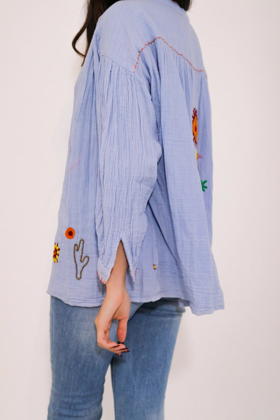 BLUE PALM BLOUSE