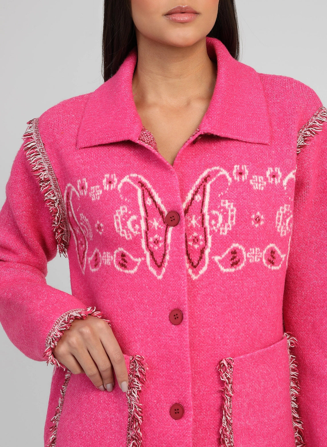 BANDANA KNIT JACKET - PINK