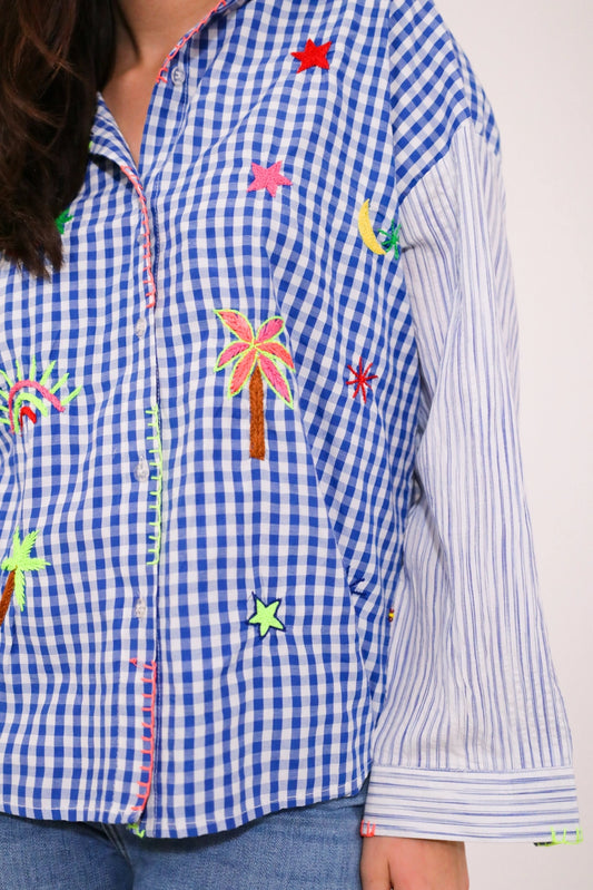 BLUE VICHY FOLK SHIRT