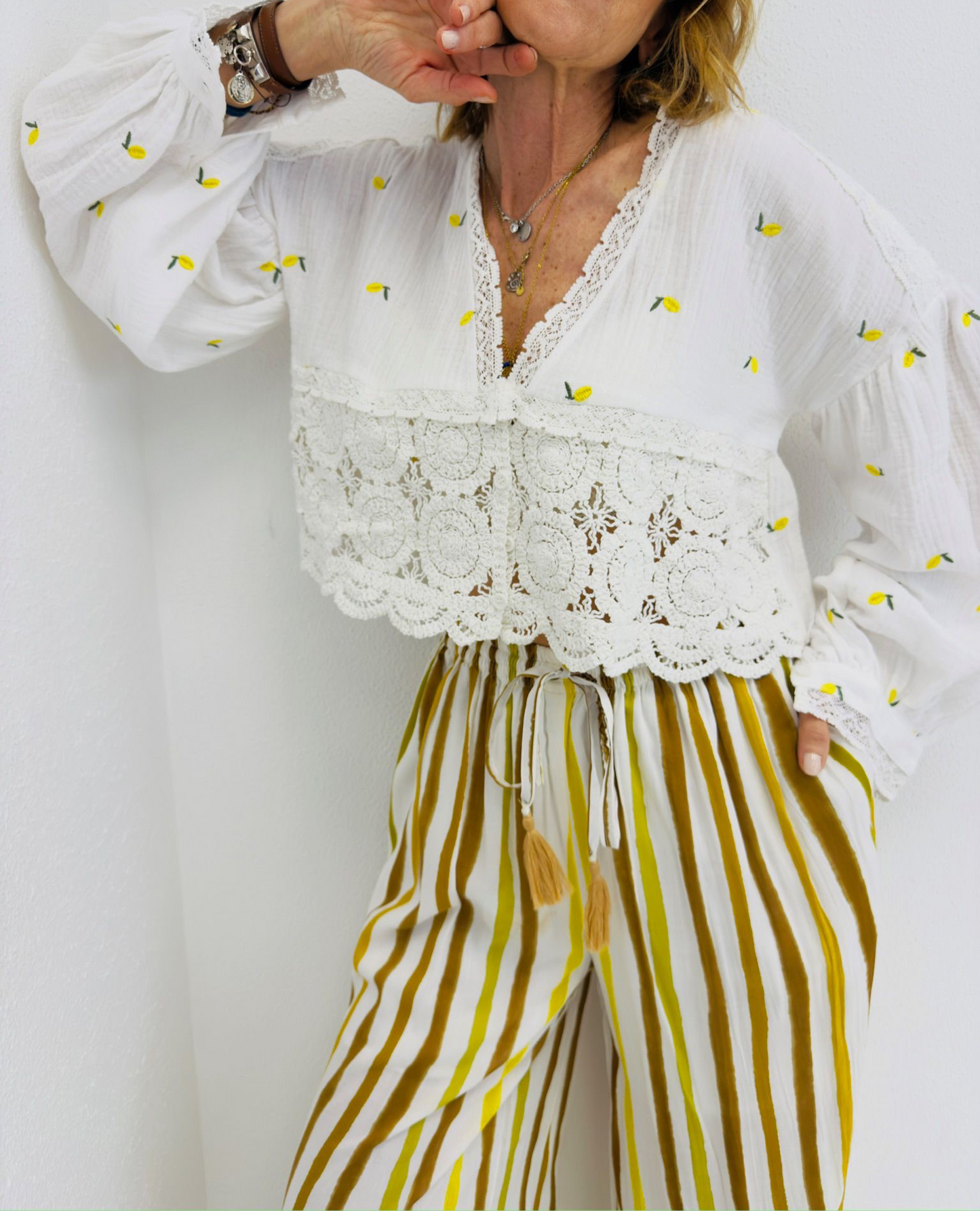 LEMON | Casaco de algodão com limões bordados e crochet