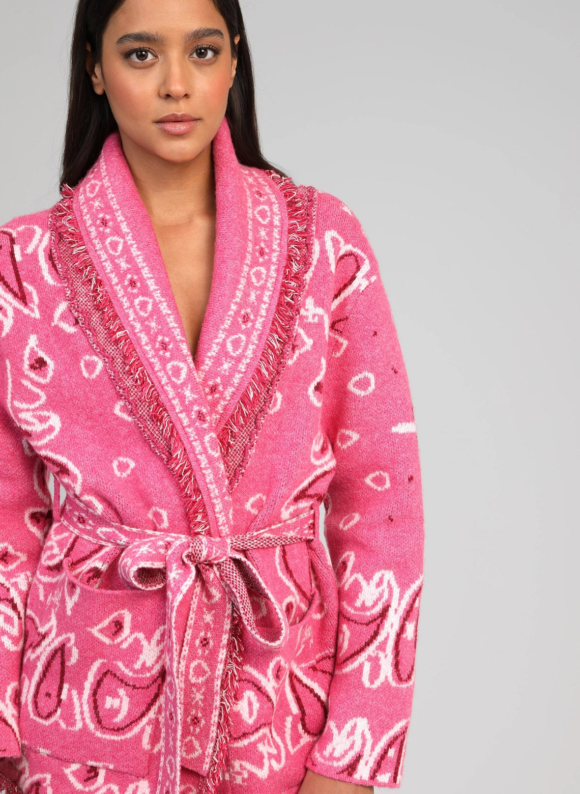 BANDANA KNIT CARGIGAN - PINK