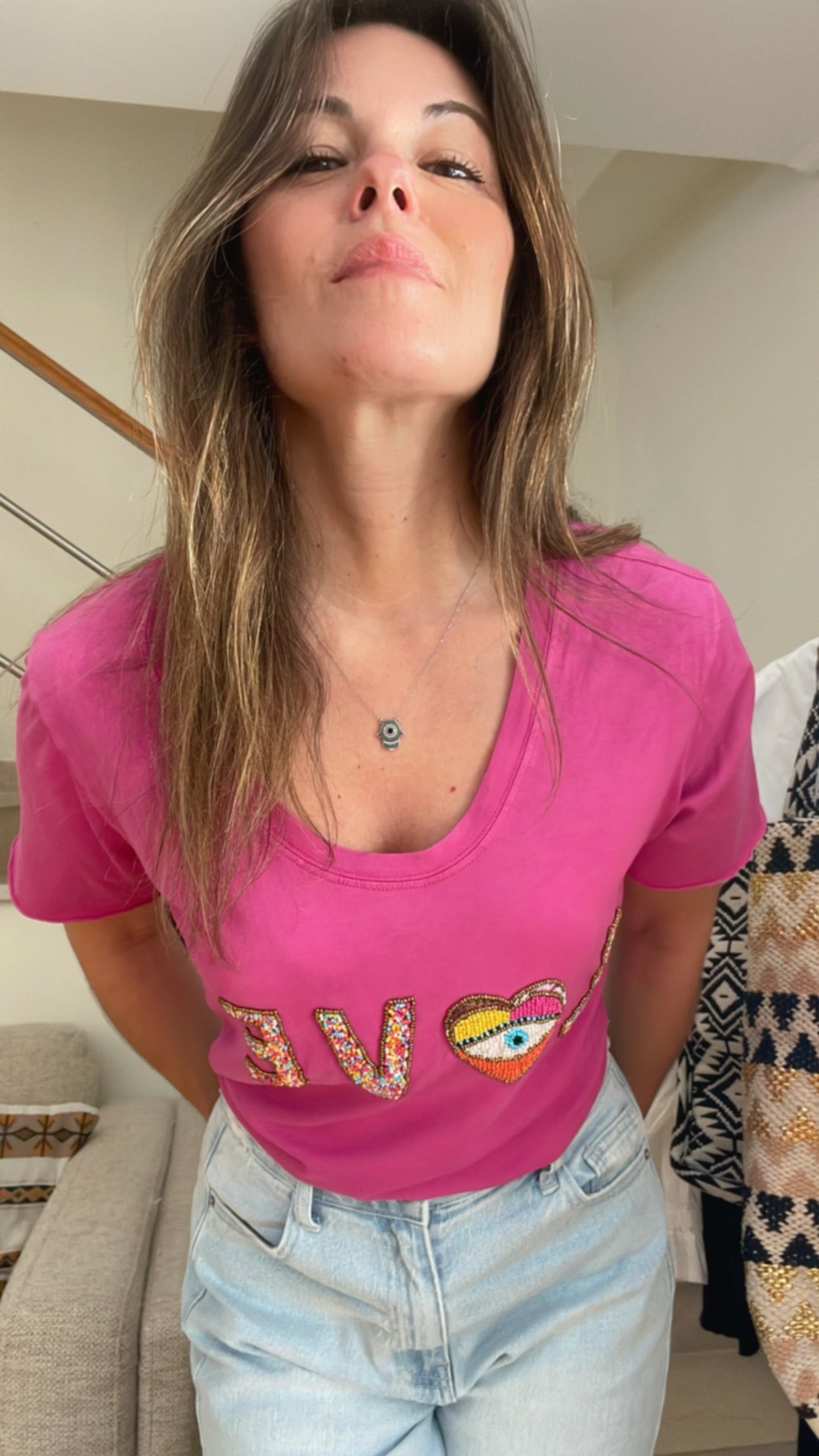 HEART PINK | T shirt with beads
