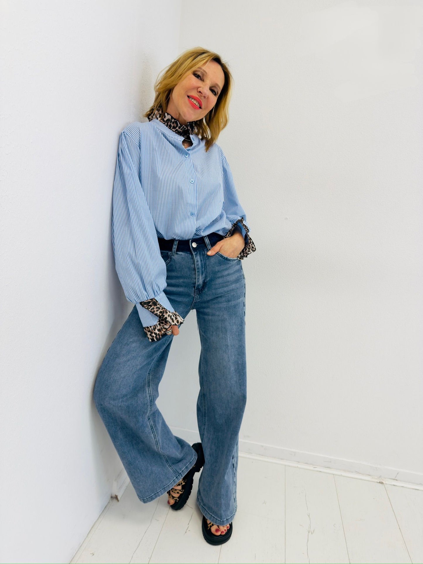 CAMILE | Camisa de riscas com leopardo