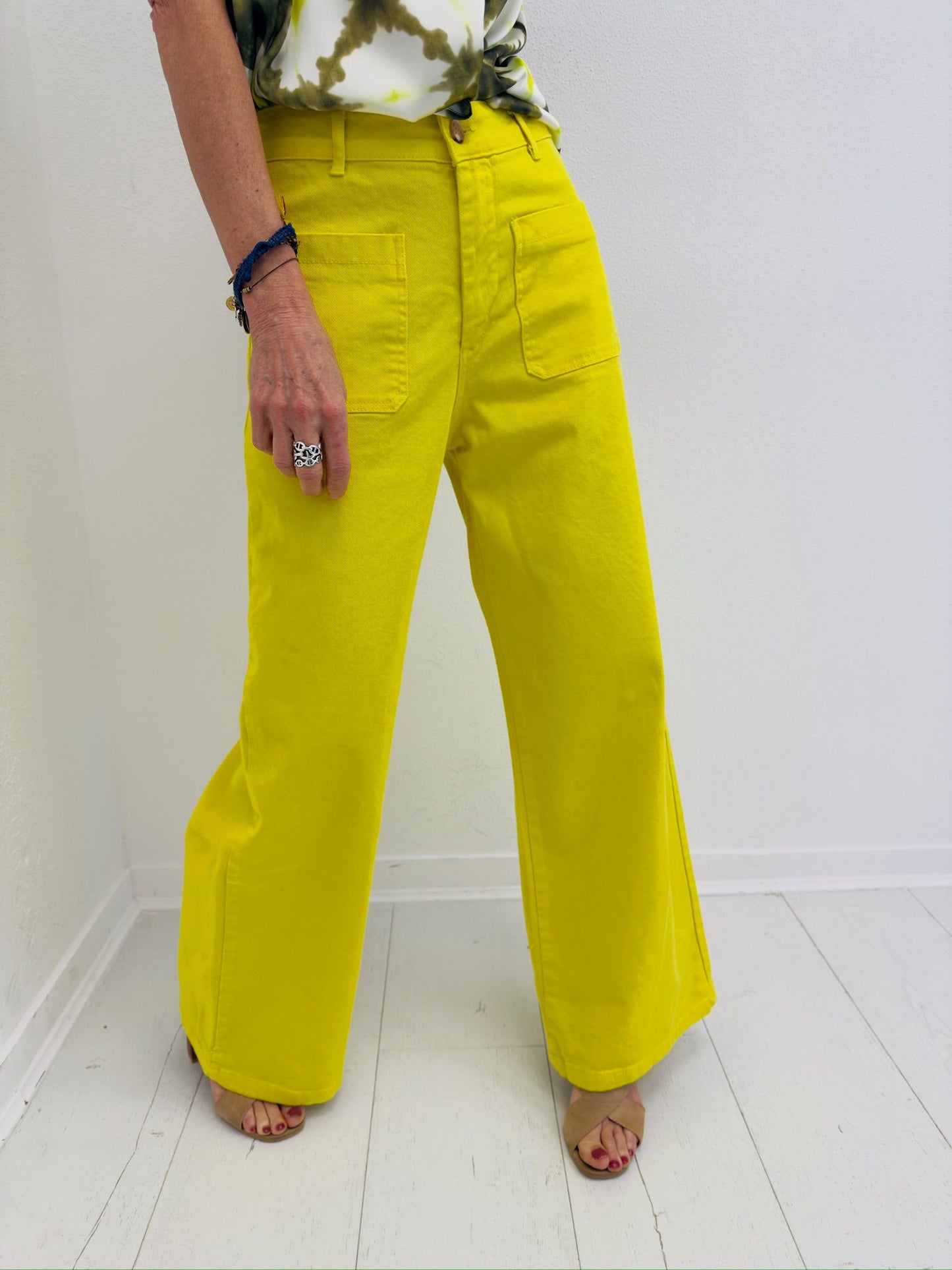 ALICANTE | Calças wide leg com bolsos de chapa