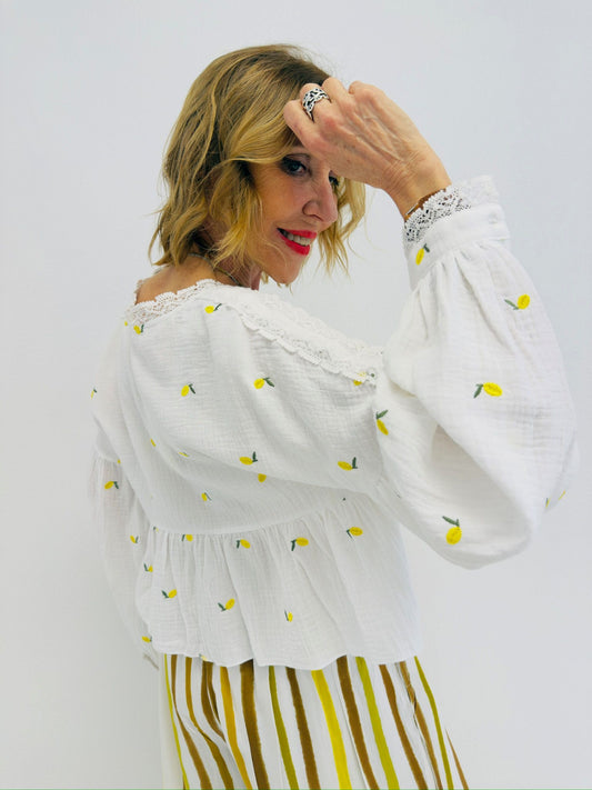 LEMON | Casaco de algodão com limões bordados e crochet