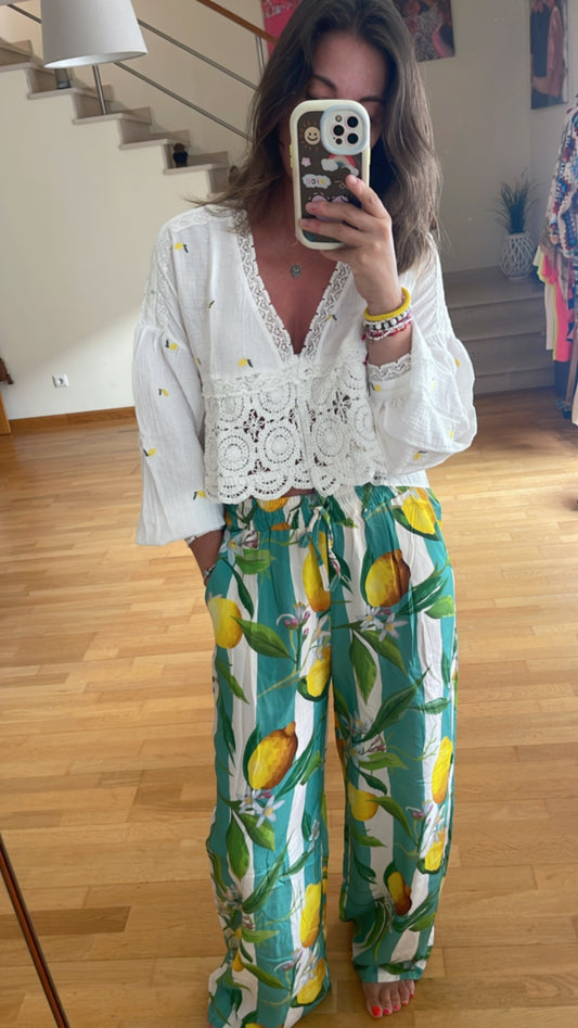 LEMONADE | Calças em estampado de riscas e limões