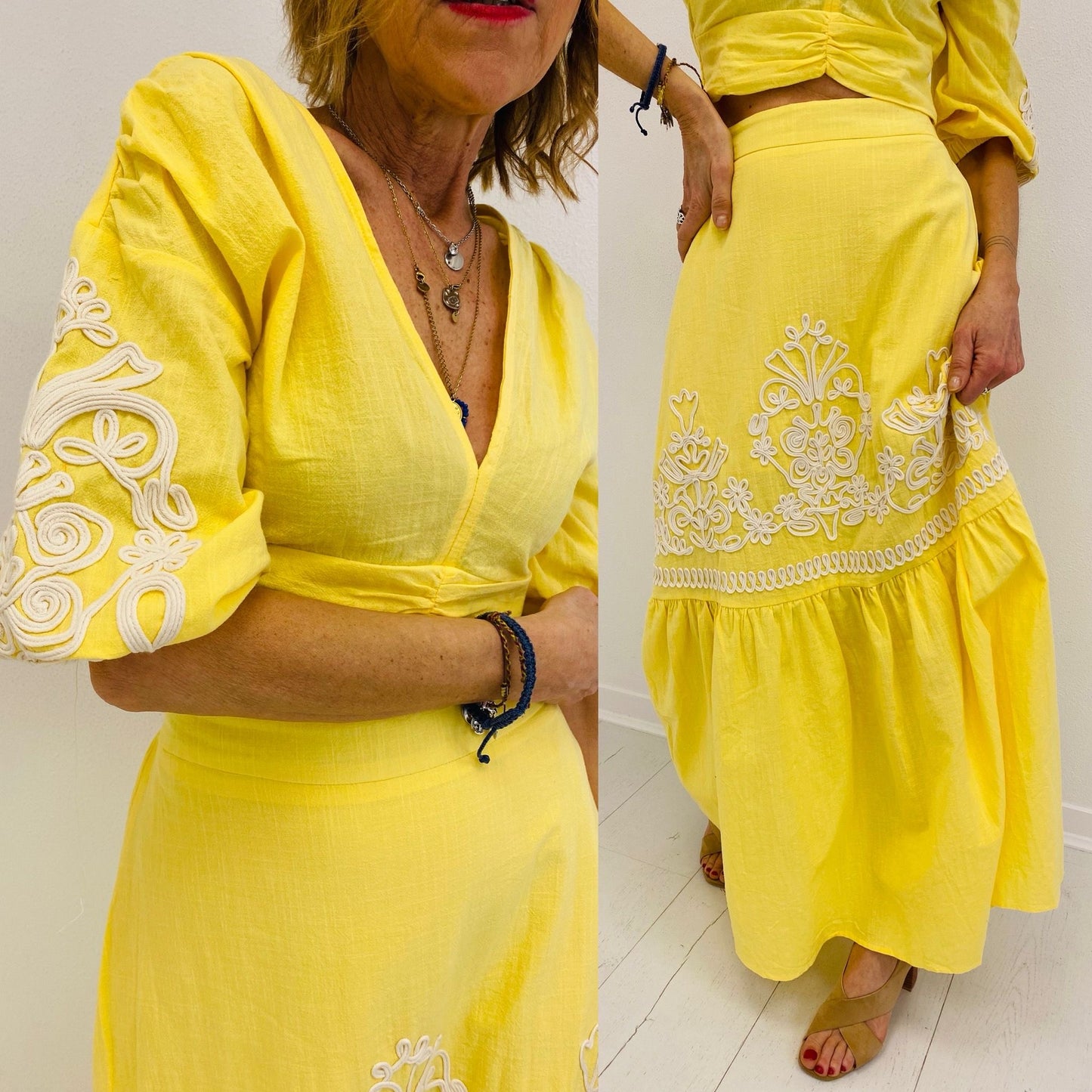 FREYA | Conjunto saia maxi e top com bordados