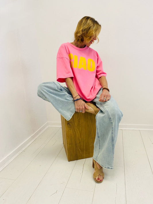 CIAO | T-shirt oversized com frase estampada