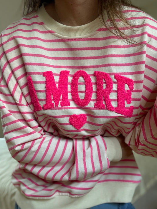 AMORE | Sweat de riscas com coração bordado