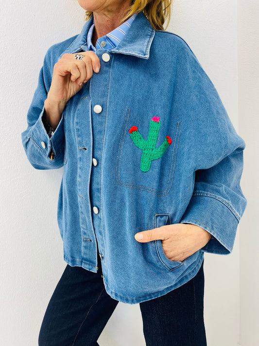 CACTUS | Blusão jeans com bordados coloridos