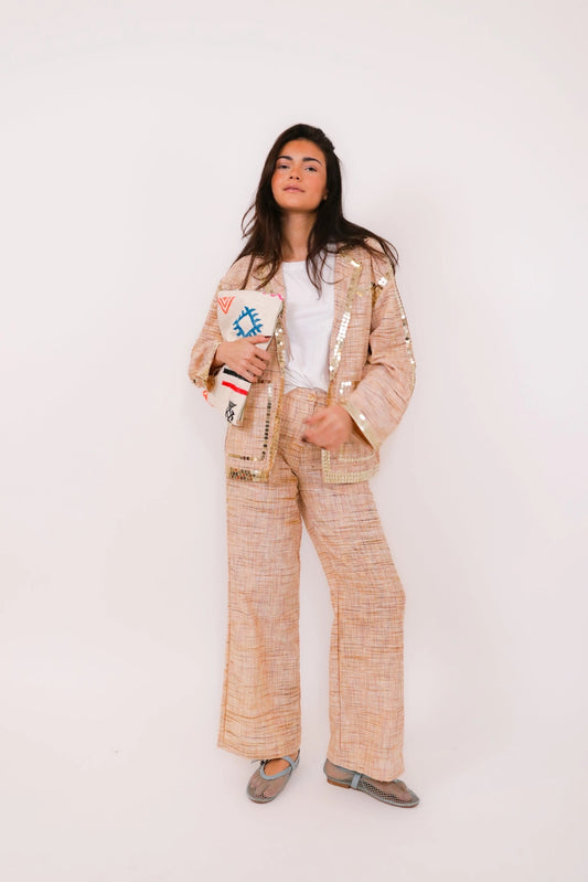 Calças de algodão com efeito linho