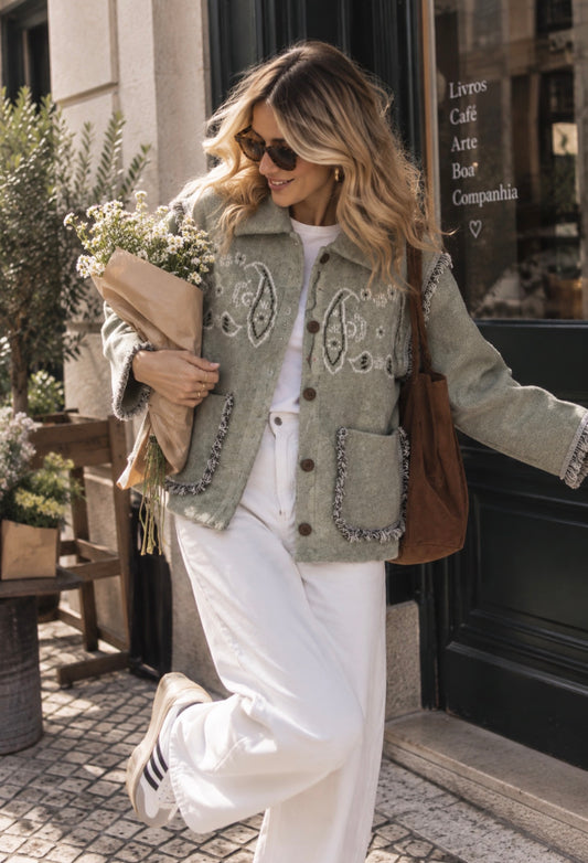 BANDANA KNIT JACKET - GREEN MATCHA