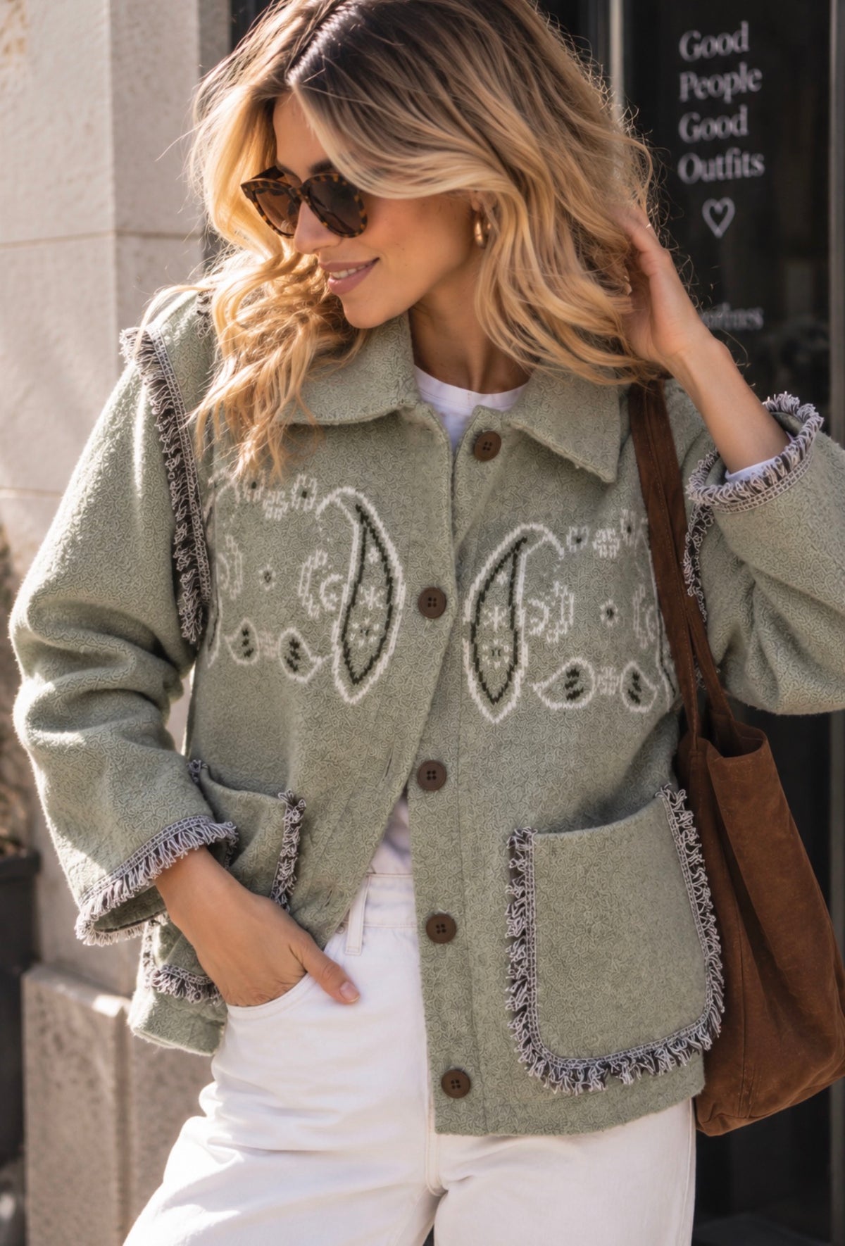 BANDANA KNIT JACKET - GREEN MATCHA