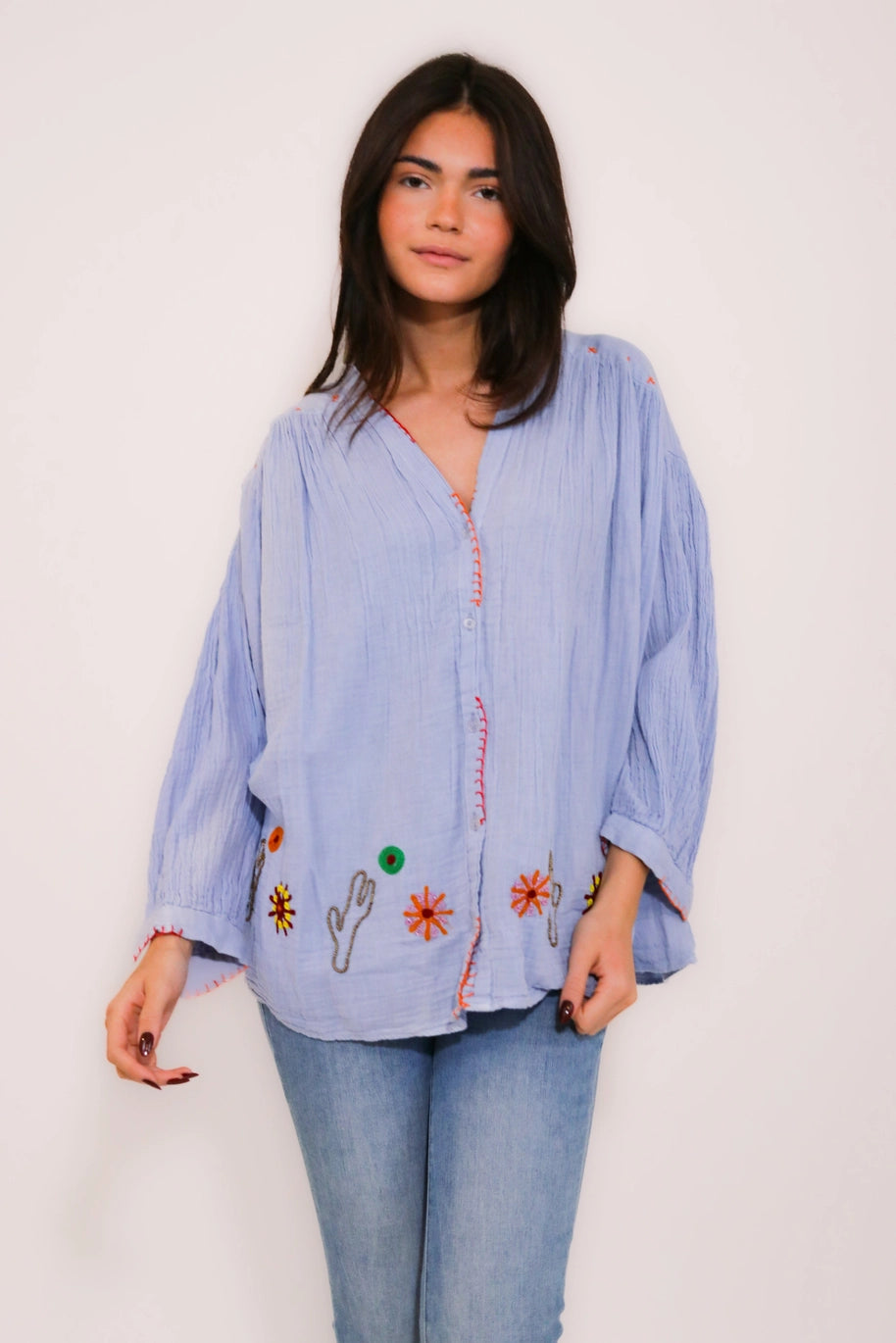 BLUE PALM BLOUSE