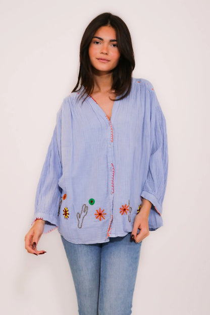 BLUE PALM BLOUSE