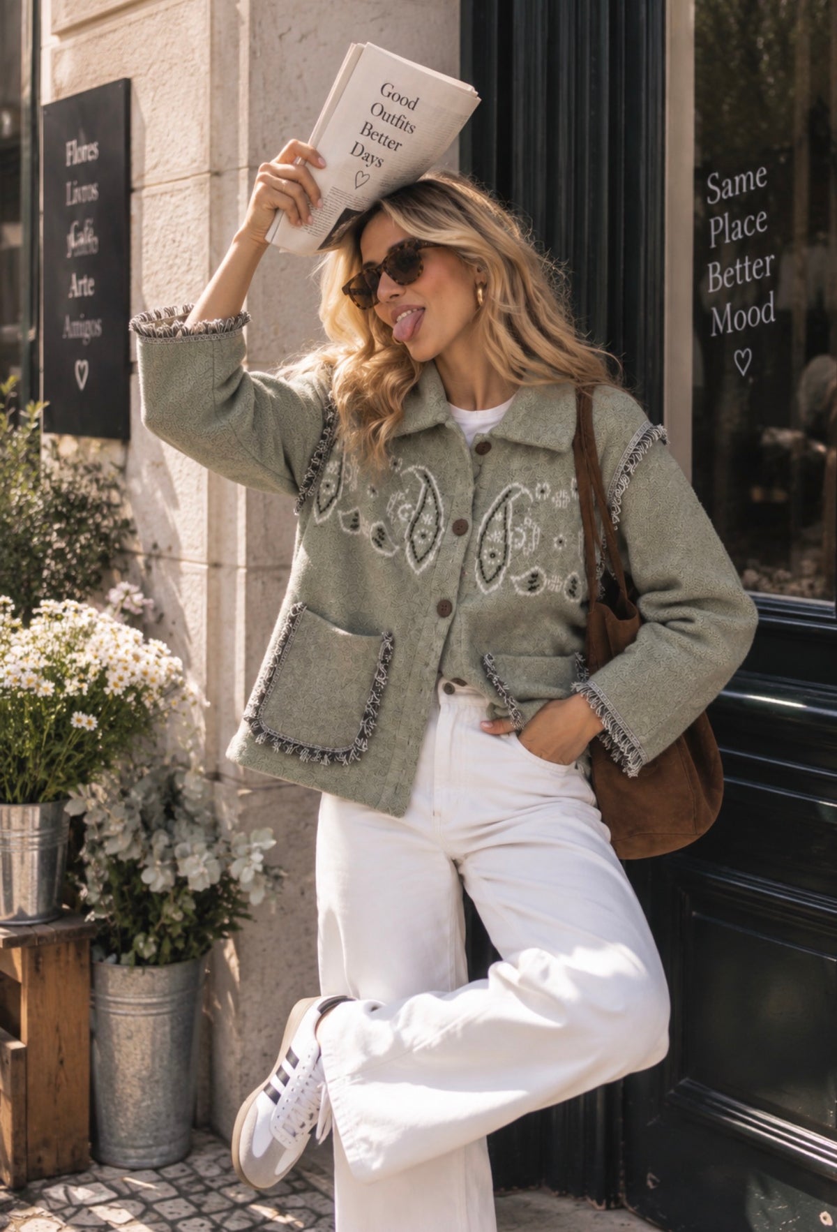 BANDANA KNIT JACKET - GREEN MATCHA