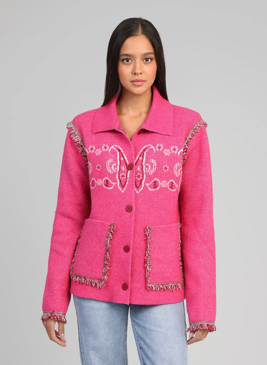 BANDANA KNIT JACKET - PINK