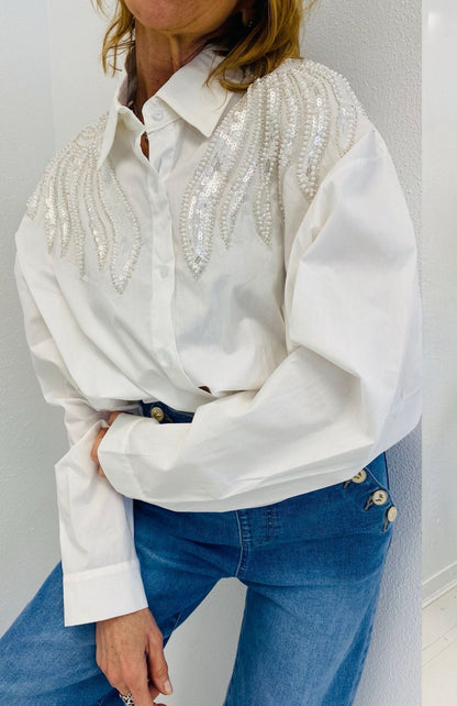 ASTRAL | Camisa com pérolas e lantejoulas bordadas