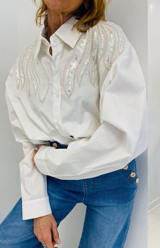 ASTRAL | Camisa com pérolas e lantejoulas bordadas