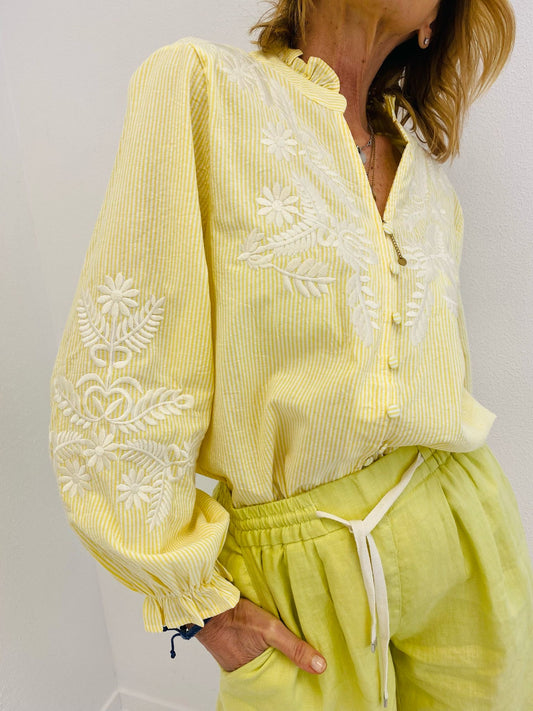 SUNNY BLOOM | Camisa de riscas com flores bordadas