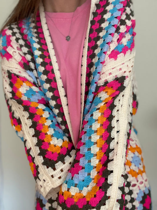 BALI | Kimono maxi em croché colorido