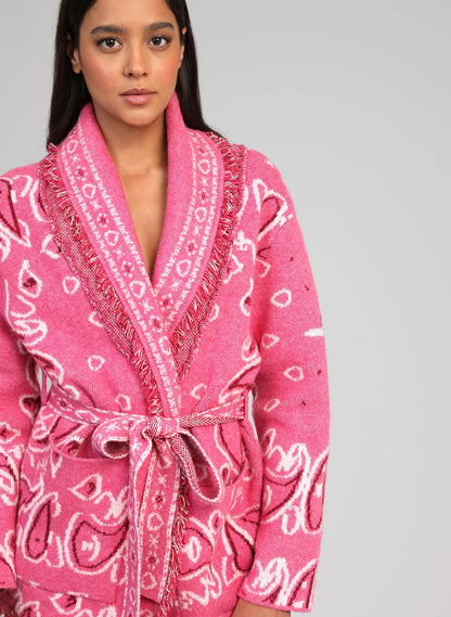 BANDANA KNIT CARGIGAN - PINK