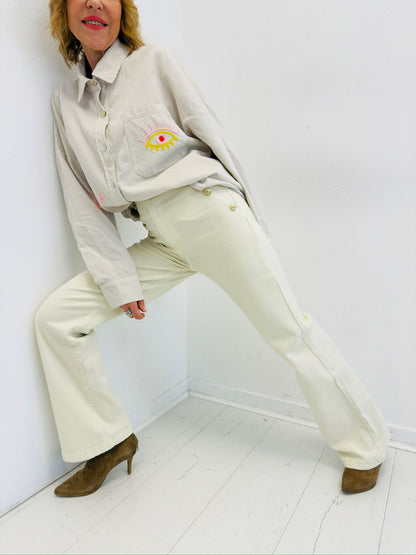 LUNA | Jeans wide leg com botões dourados