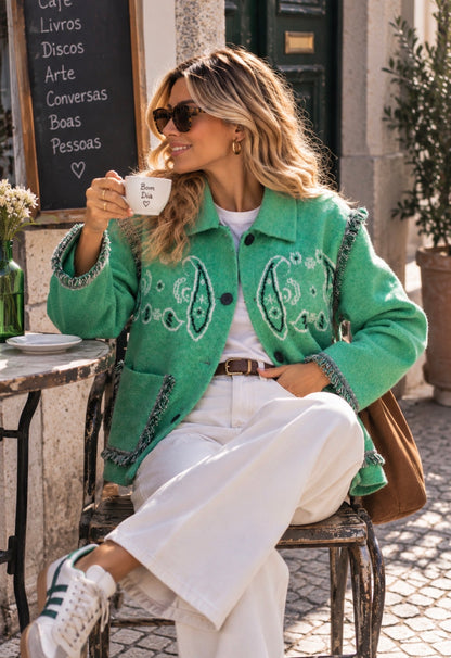 BANDANA KNIT JACKET - GREEN