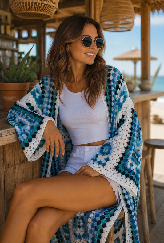 BALI | Kimono maxi em croché colorido
