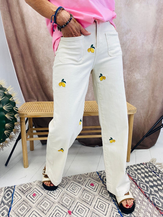 LIMONCELLO | Jeans com limões bordados