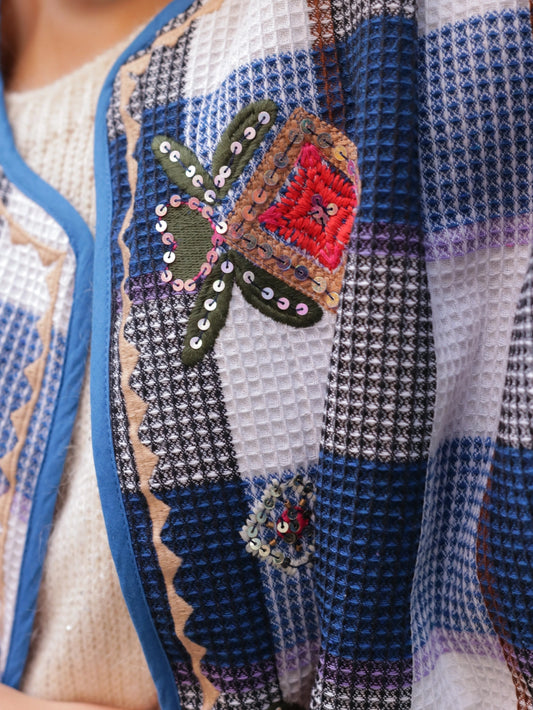BLUE WAFFLE EMBROIDERED JACKET