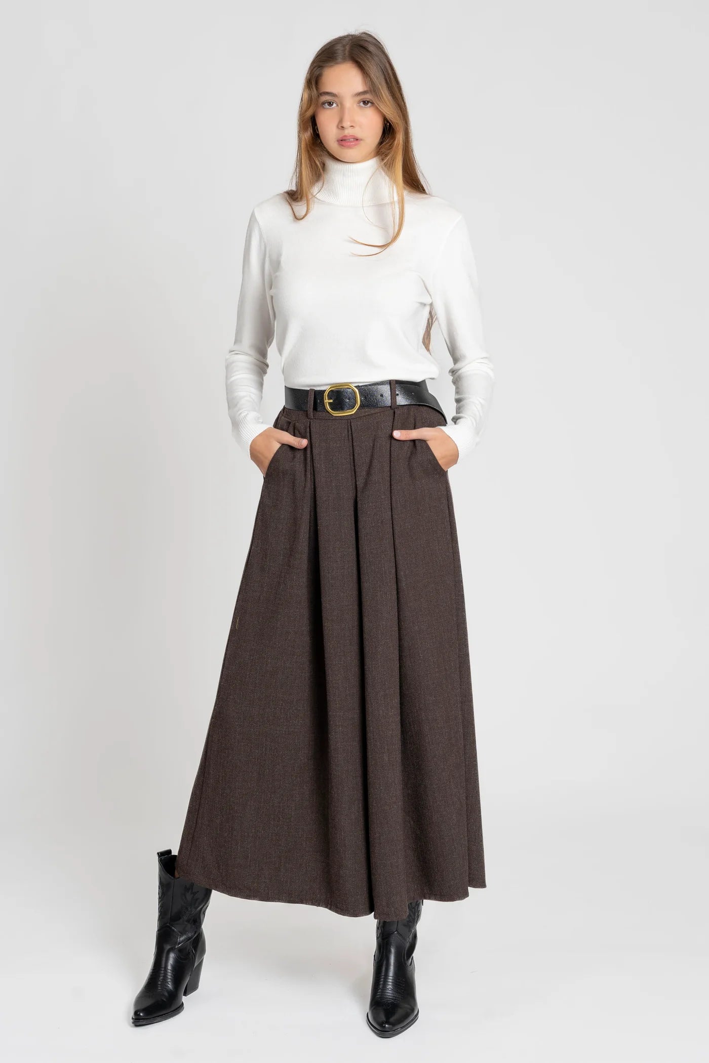 BERNA - Calças Midi Cintura Subida Perna Larga | VIBRANNA