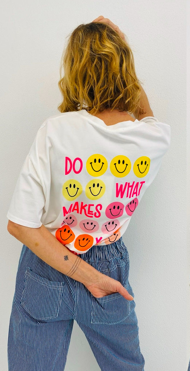 HAPPY - T shirt com frase estampada e smileys
