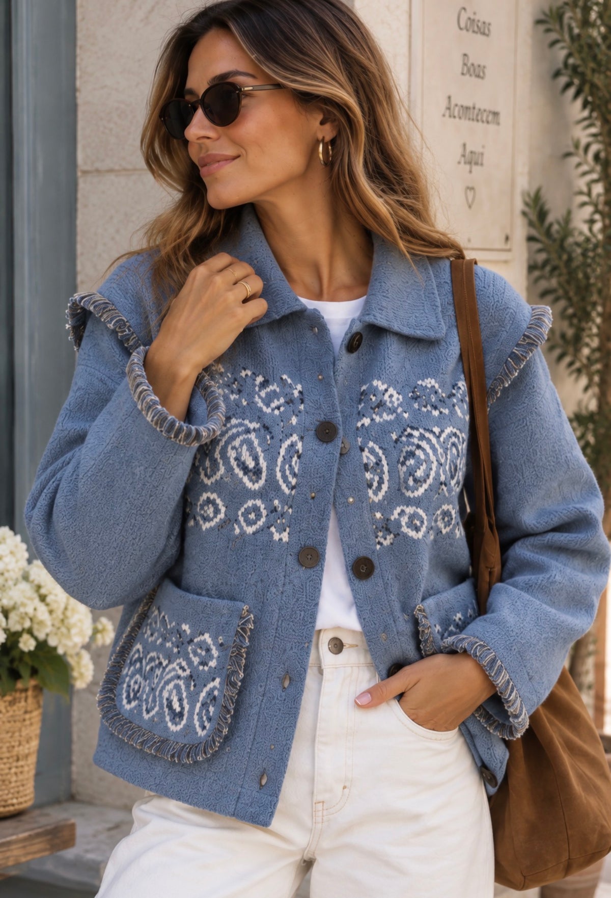 BANDANA KNIT JACKET - BLUE