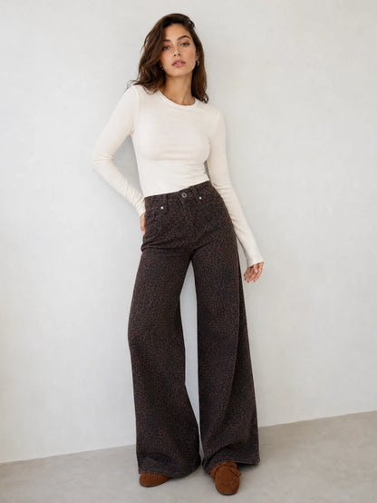 LEOPARD WIDE LEG JEANS