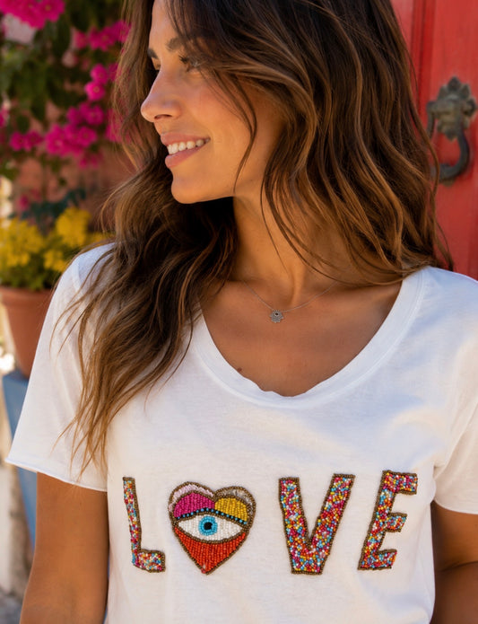 HEART WHITE | T shirt com missangas