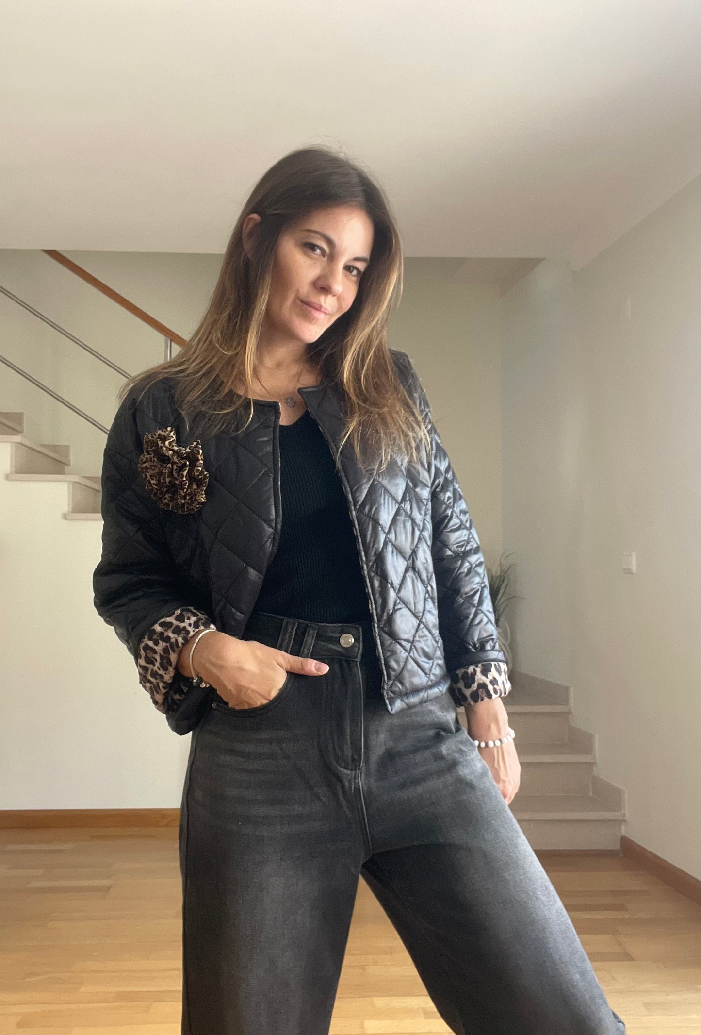 ANGIE | Cazadora acolchada con forro animal print