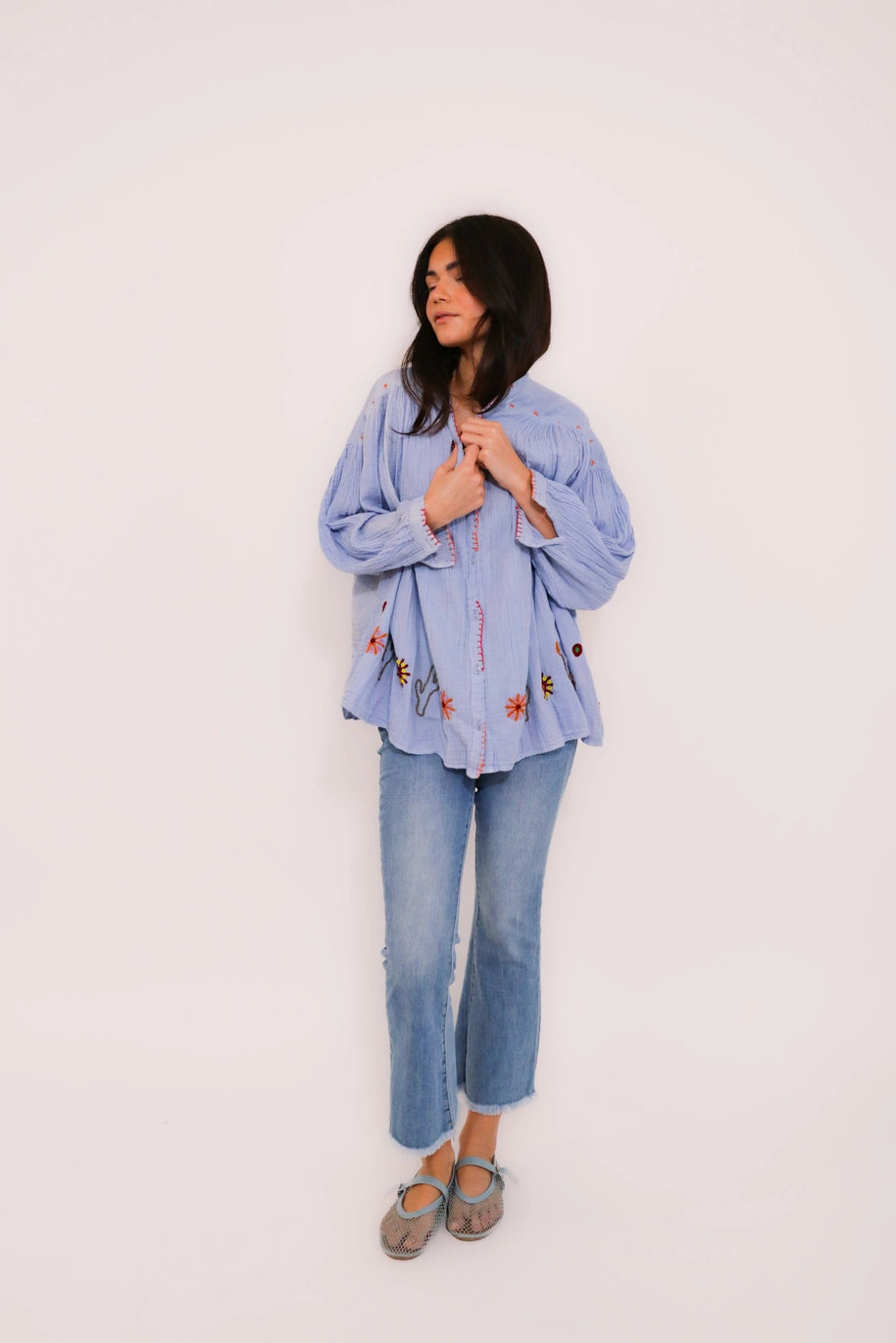 BLUE PALM BLOUSE