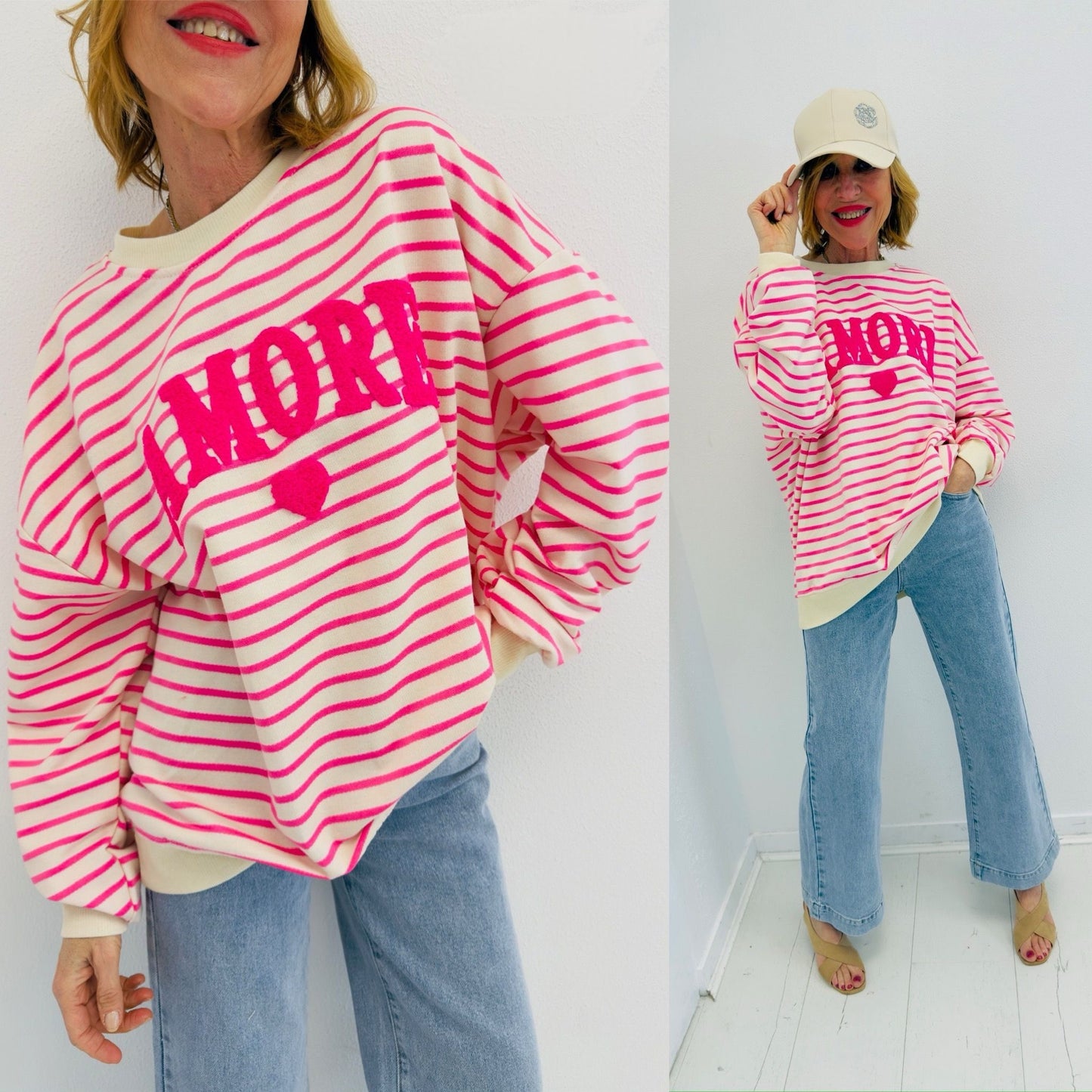 AMORE | Sweat de riscas com coração bordado