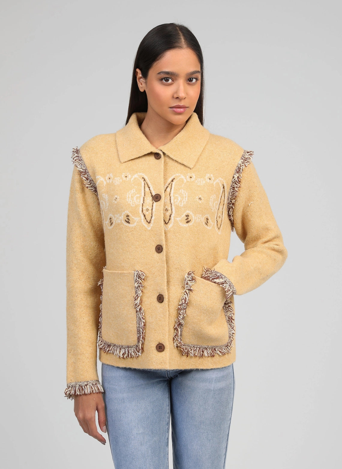 BANDANA KNIT JACKET - SAND