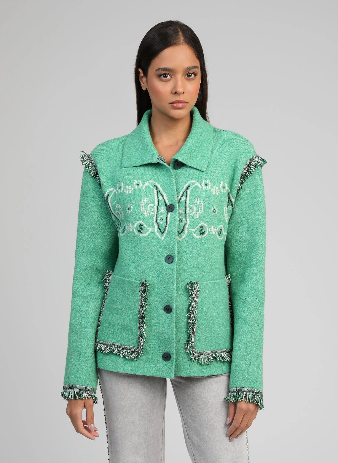 BANDANA KNIT JACKET - GREEN