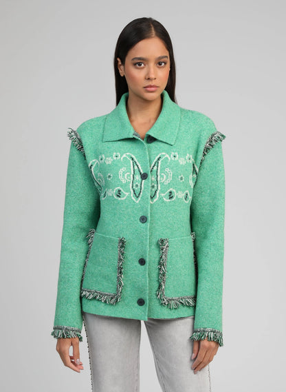 BANDANA KNIT JACKET - GREEN