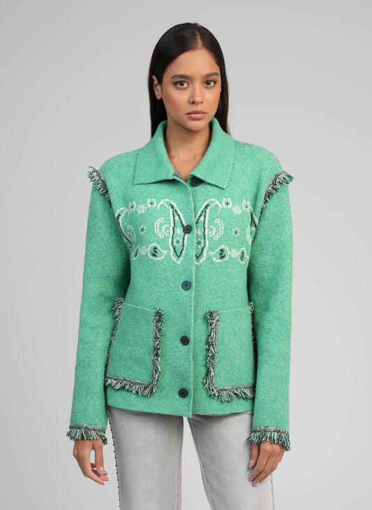 BANDANA KNIT JACKET - GREEN