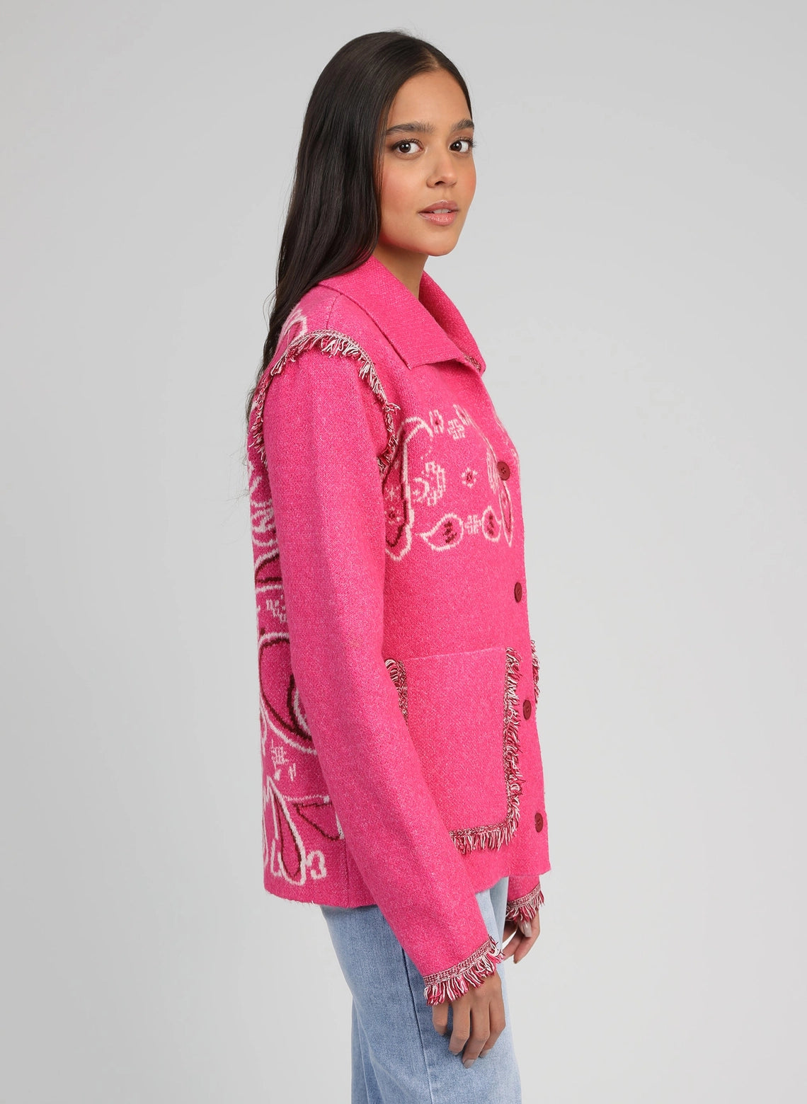 BANDANA KNIT JACKET - PINK