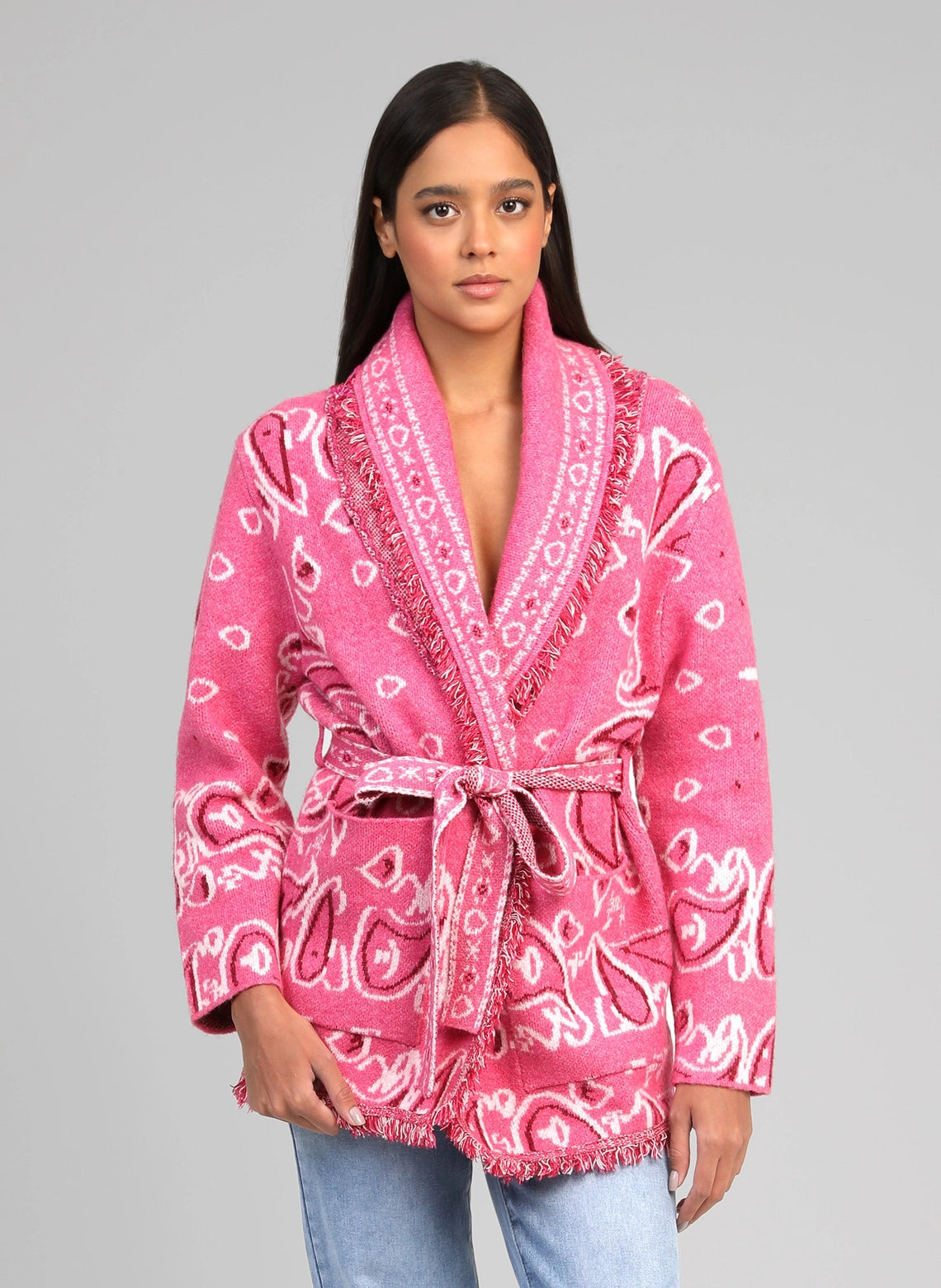 BANDANA KNIT CARGIGAN - PINK