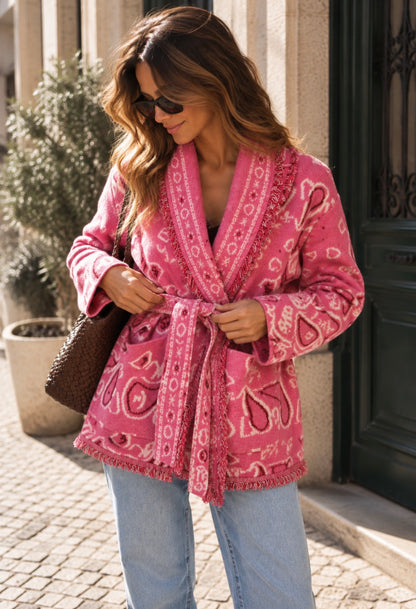 BANDANA KNIT CARGIGAN - PINK