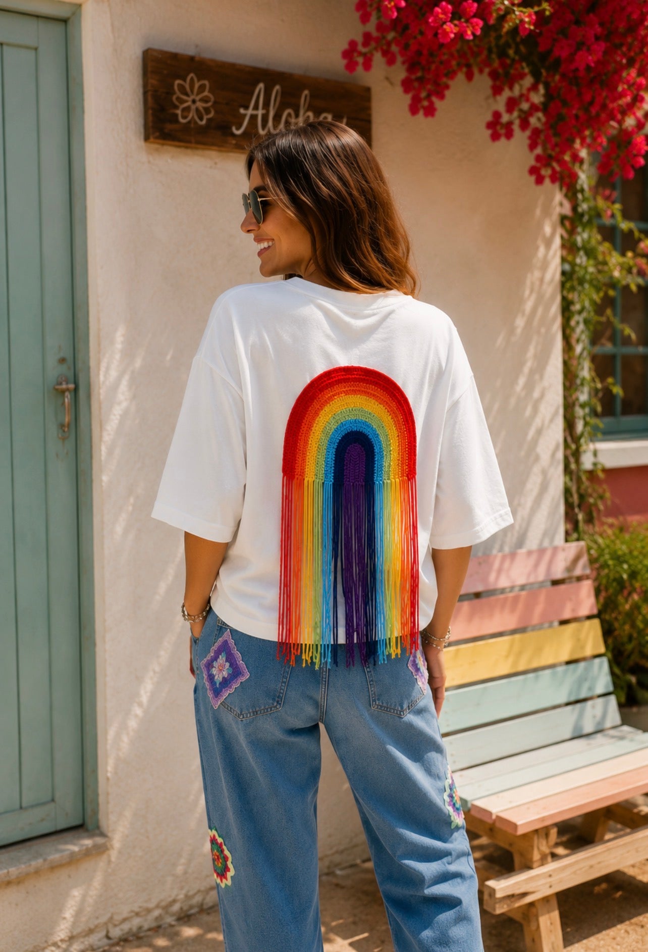 RAINBOW VIBES | T-shirt com arco-íris em croché