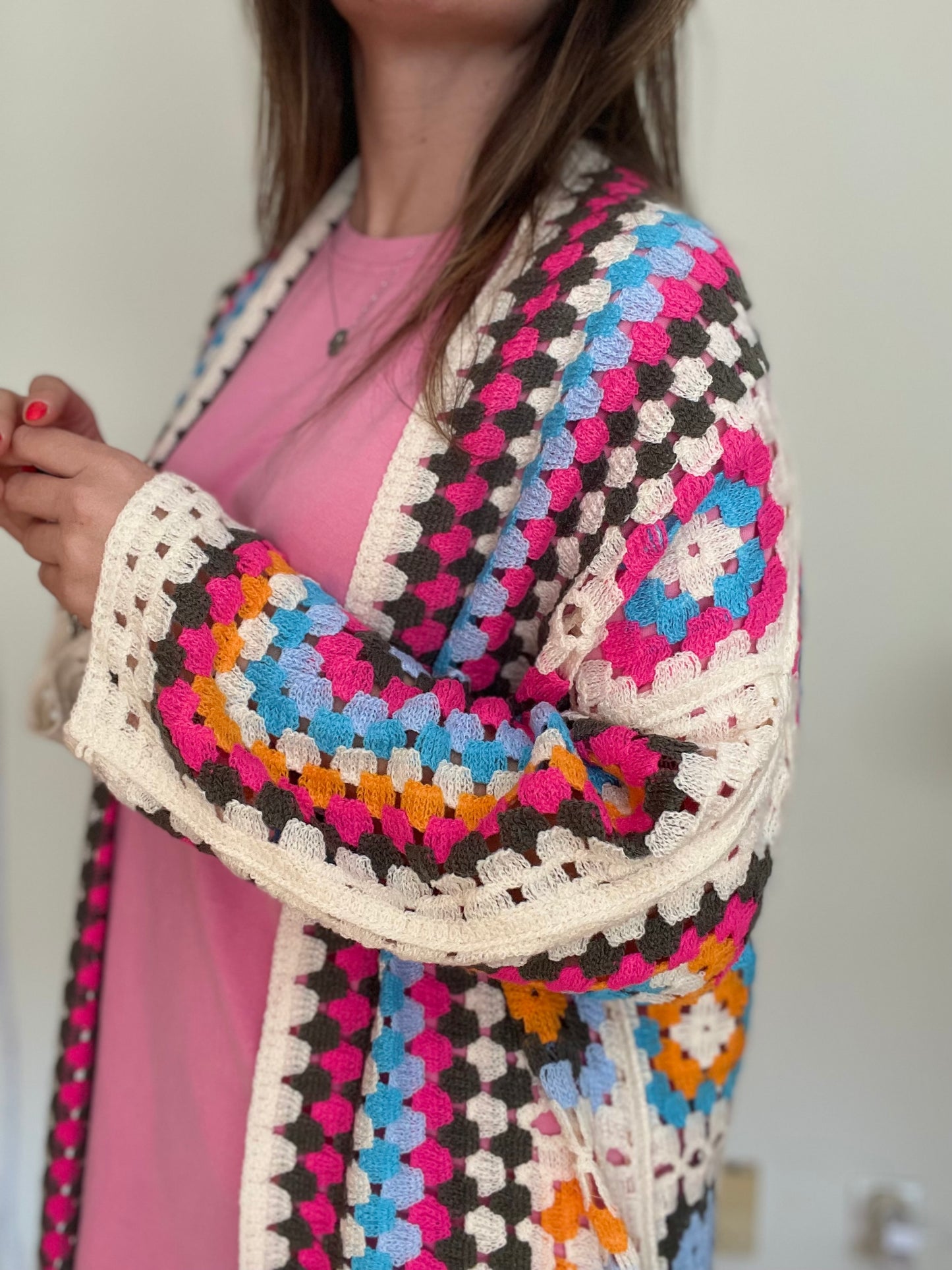 BALI | Kimono maxi em croché colorido