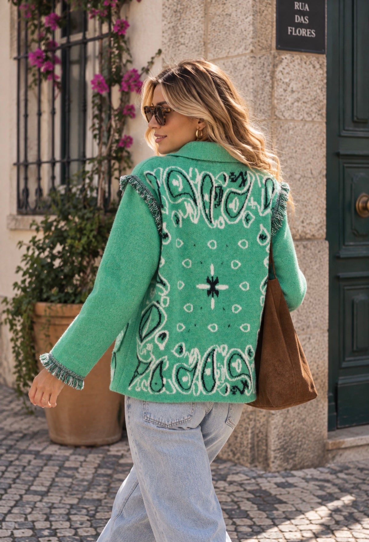 BANDANA KNIT JACKET - GREEN