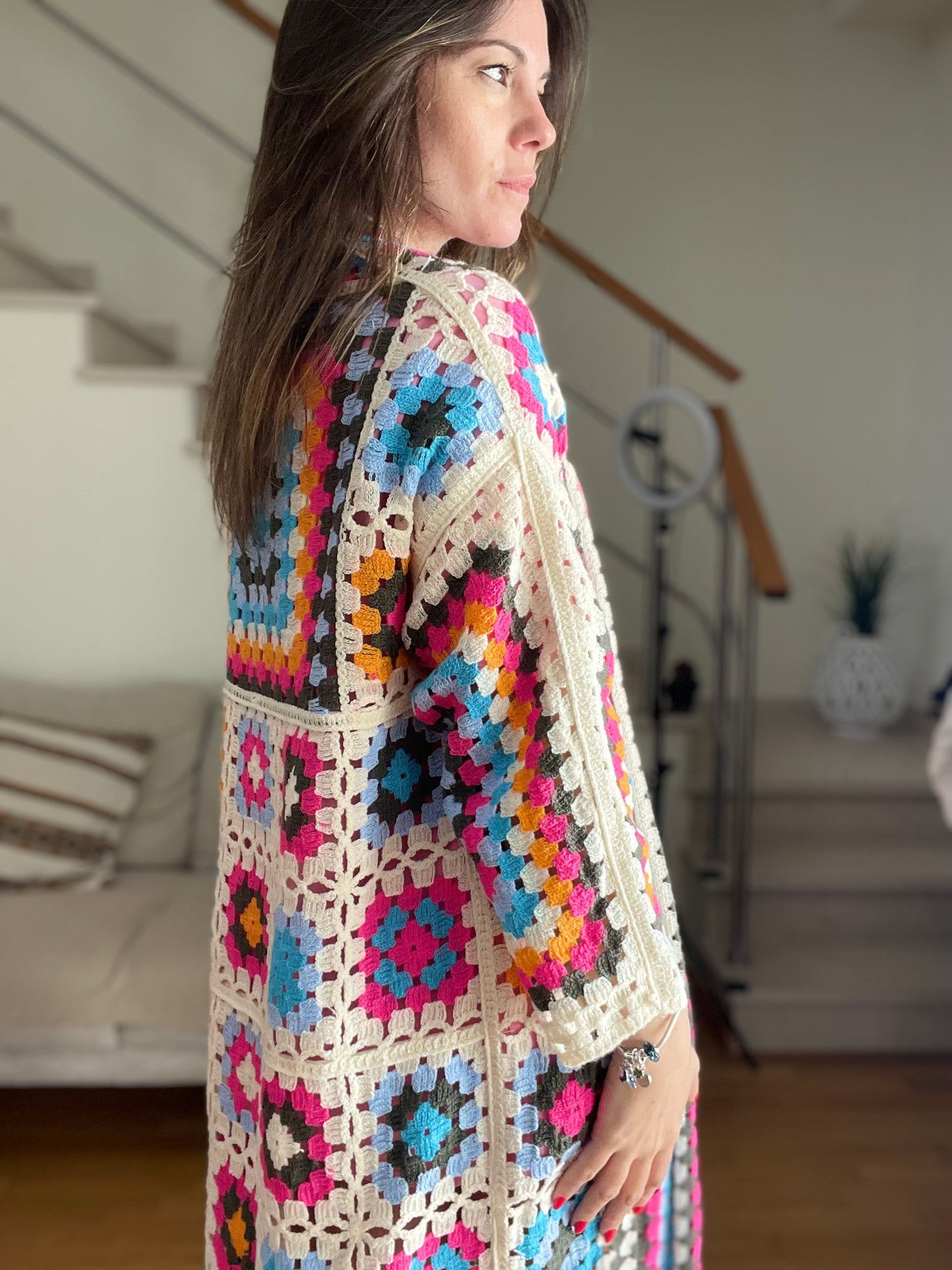 BALI | Kimono maxi em croché colorido